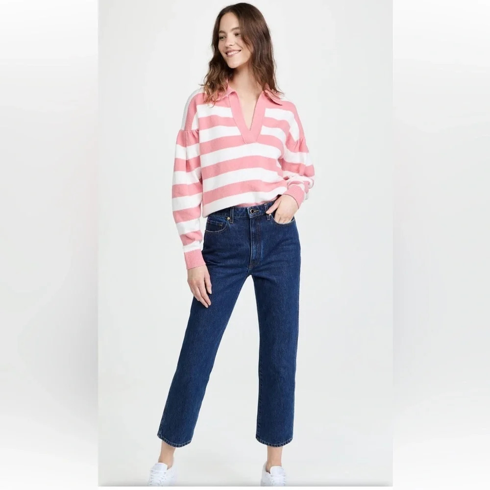 NWT Tanya Taylor Maisie Knit Sweater Women's Pink White Stripe Large $345